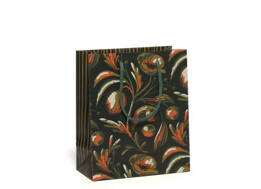 Black with Orange Flowers Gift Bag, Medium