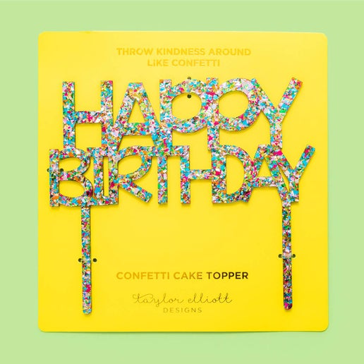 Colorful Confetti "Happy Birthday" Cake Topper