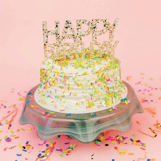 Pearl + Gold Confetti "Happy Birthday" Cake Topper