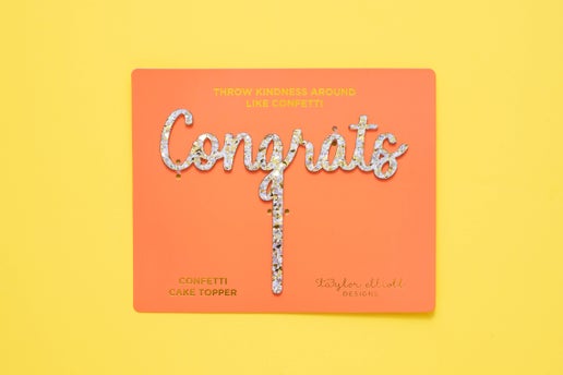 Pearl + Gold Confetti "Congrats" Cake Topper