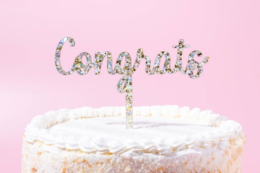 Pearl + Gold Confetti "Congrats" Cake Topper