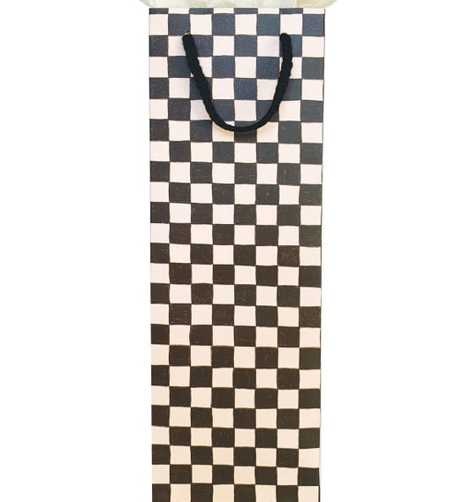 Checkered Black and Cream, Wine Gift Bag