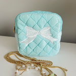 Blue Velvet Bow Mini Bag