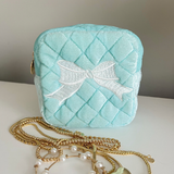 Blue Velvet Bow Mini Bag
