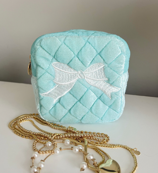 Blue Velvet Bow Mini Bag