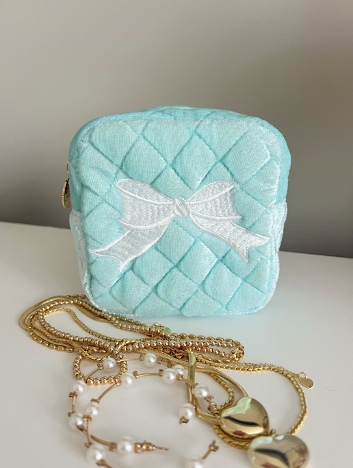 Blue Velvet Bow Mini Bag