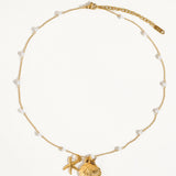 Seashell & Starfish Pearl Coastal Charm Necklace