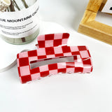 Red & Pink Checkered Claw Hair Clip