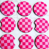 Pink Checkered Car Coasters, Set of 2