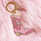 Pink Cowgirl Boot with Butterfly Enamel Keychain