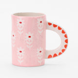 Hand-Painted Pink Floral Ceramic Mug, 14oz.