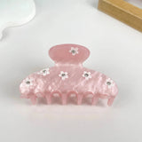 Pink Floral with Rhinestones Claw Hair Clip