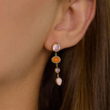 Bezel Set Pink Gemstone & CZ Drop Earrings