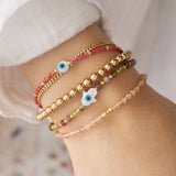 Hamsa Gemstone Adjustable Beaded Bracelet, Pink Tourmaline