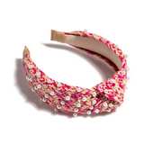 Pearl Embellished Pink Knotted Headband
