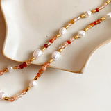 Bohemian Pearl and Rose Stone Beaded Necklace