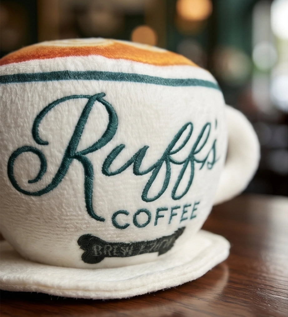 Haute Diggity Dog Ruff's Coffee Cup + Saucer Squeaker Dog Toy