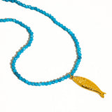 Blue Beaded Sardine Fish Pendant Necklace