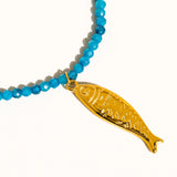 Blue Beaded Sardine Fish Pendant Necklace