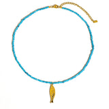 Blue Beaded Sardine Fish Pendant Necklace