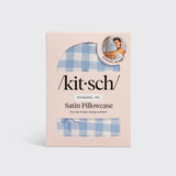 KITSCH Gingham Blue with Bows Satin Pillowcase, Standard