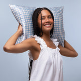 KITSCH Gingham Blue with Bows Satin Pillowcase, Standard