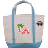 Light Blue Small Canvas Tote Bag with Beach Themed Patches