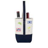 Navy Blue Double Bottle Wine Tote Bag with Margarita Themed Patches