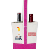 Pink Double Wine Bottle Canvas Tote Bag with Drinking Themed Patches