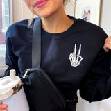 Skeleton Peace Sign Embroidered Crewneck Sweatshirt