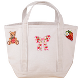 Natural Small Canvas Tote Bag with Strawberry Themed Patches