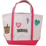 Pink Mini Tote Bag with Treat People with Kindness, Iced Coffee, Manifest & Floral Patches