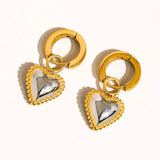 Two Tone Classic Heart Dangle Earrings