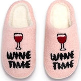 Wine Time Fuzzy Slippers