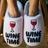 Wine Time Fuzzy Slippers