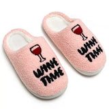 Wine Time Fuzzy Slippers