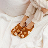 Brown & Beige Floral Fuzzy Slippers