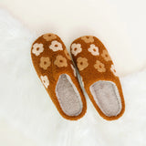 Brown & Beige Floral Fuzzy Slippers