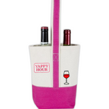 Pink Double Wine Bottle Tote Bag with Wine Themed Patches
